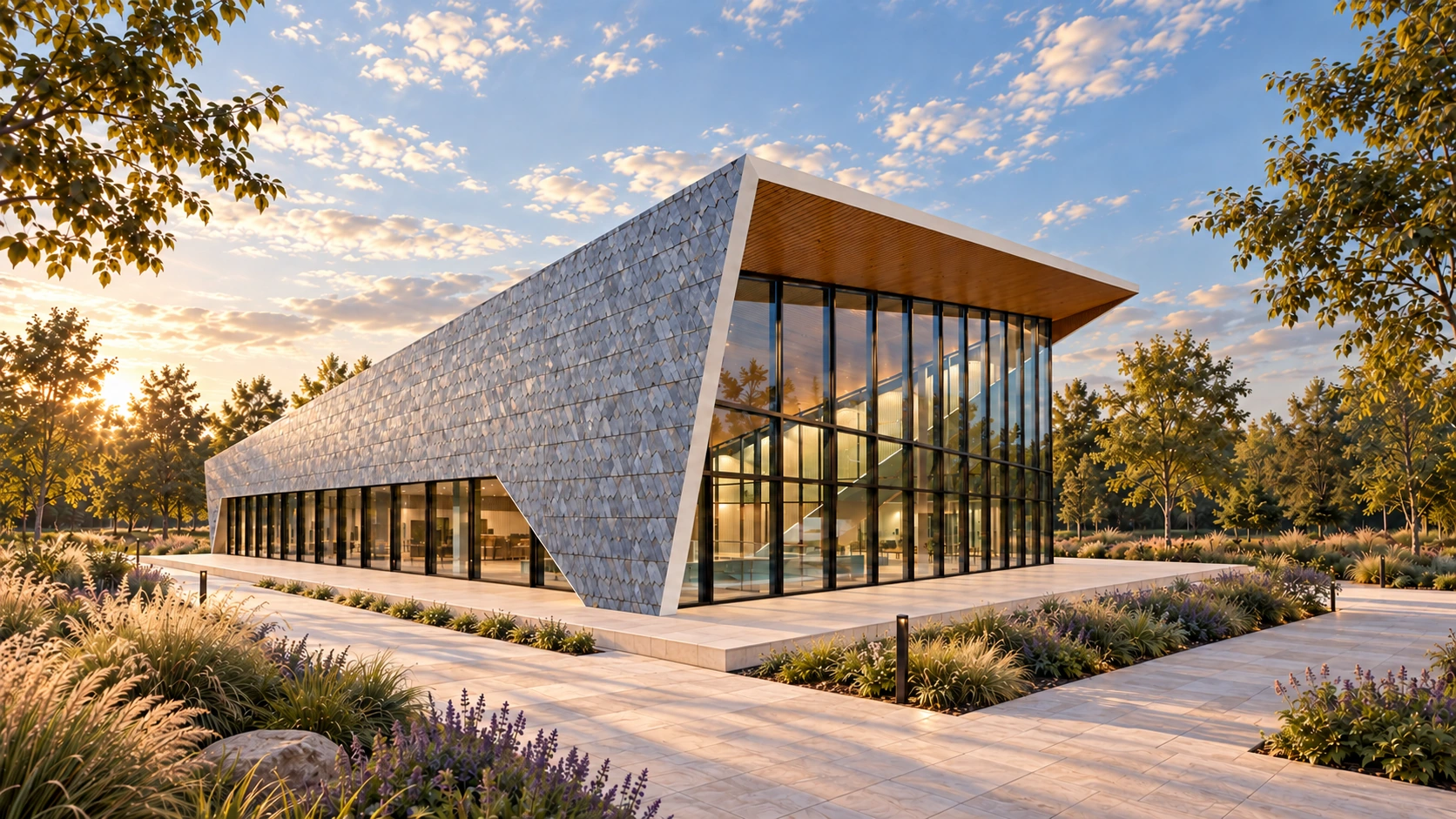Glazed end elevation and cladding